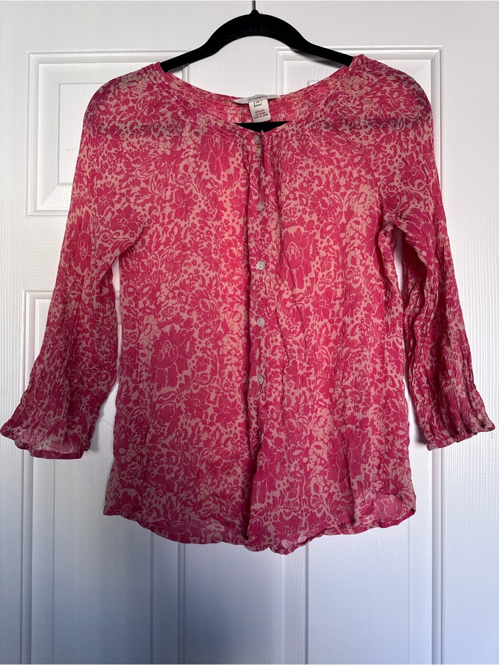 Sundance 100% Silk M Sheer Women’s Pink Floral Button-Front Blouse Boho Coquette